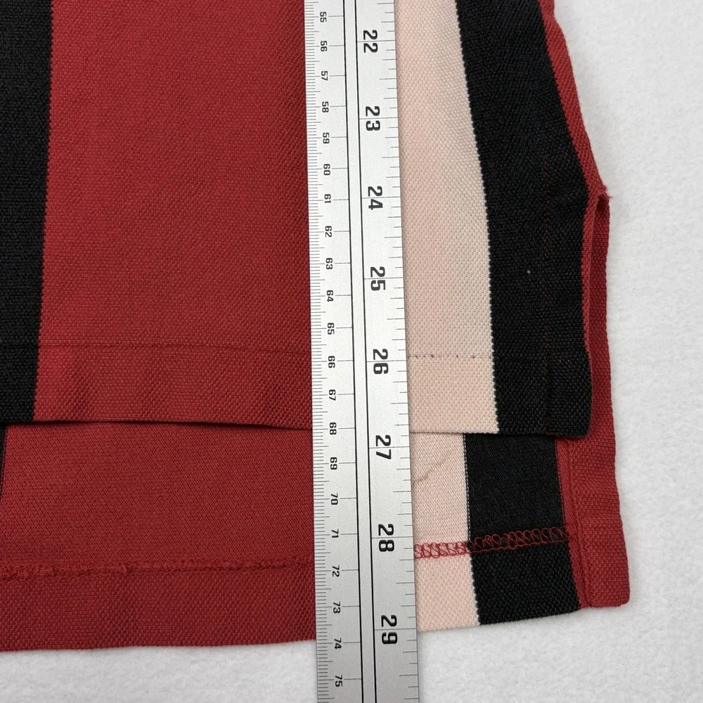 Vintage Polo Ralph Lauren Mens Size L Red Blk Vertical Stripe Pique Cotton Polo